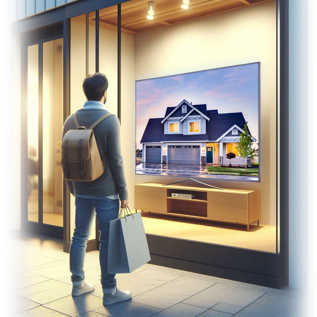 Publicidad digital en escaparates con pantallas y televisores smart TV